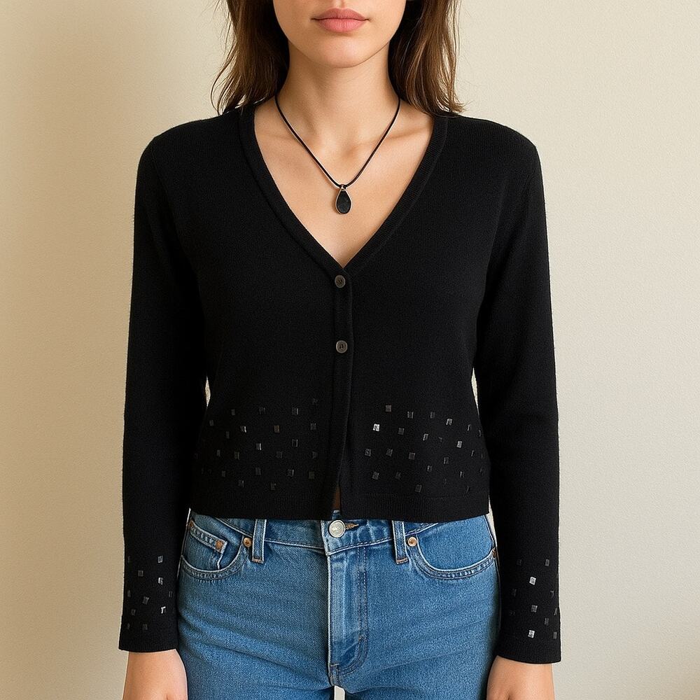 Vintage Y2K Black Sequin Cardigan by C.M.I. – Women’s Size L